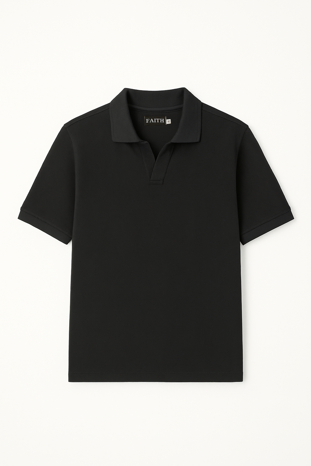 Black Waffle-Knit Polo Tee