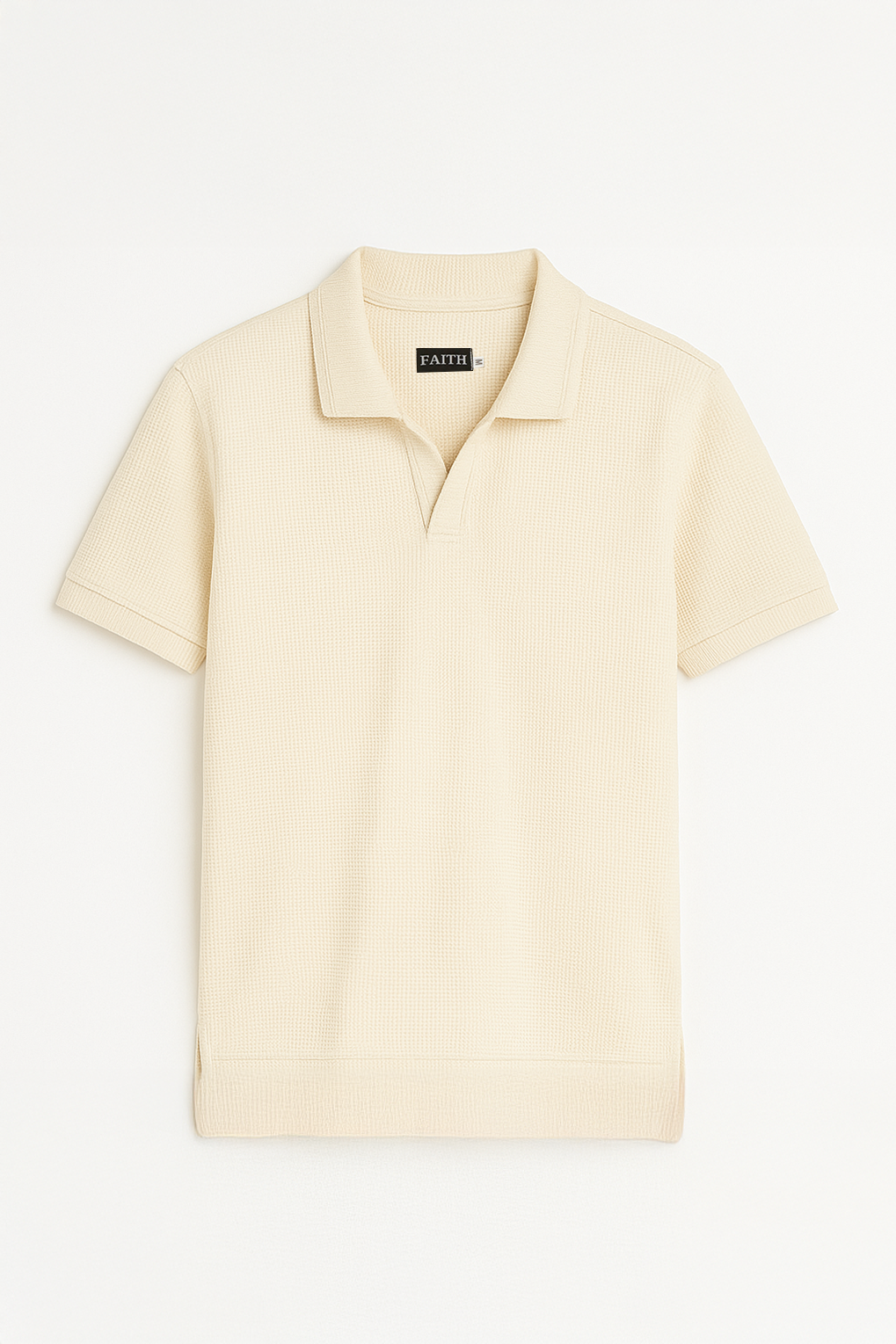 Beige Waffle-Knit Polo Tee