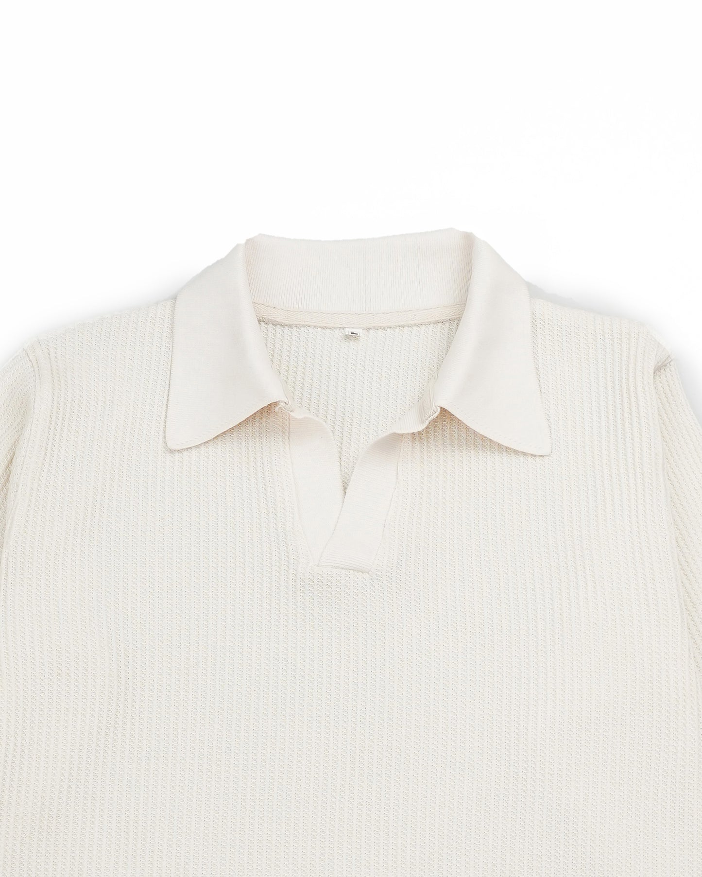 Ivory Waffle-Knit Polo Shirt