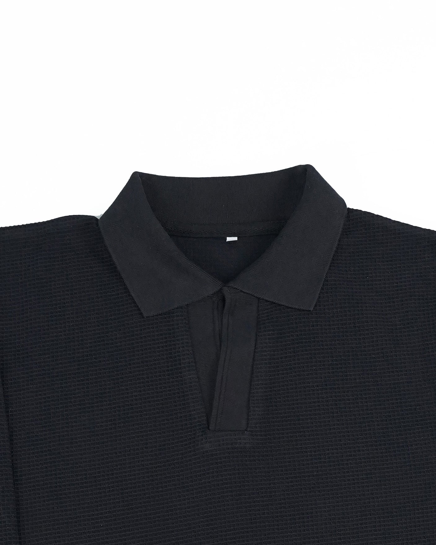Black Waffle-Knit Polo Shirt