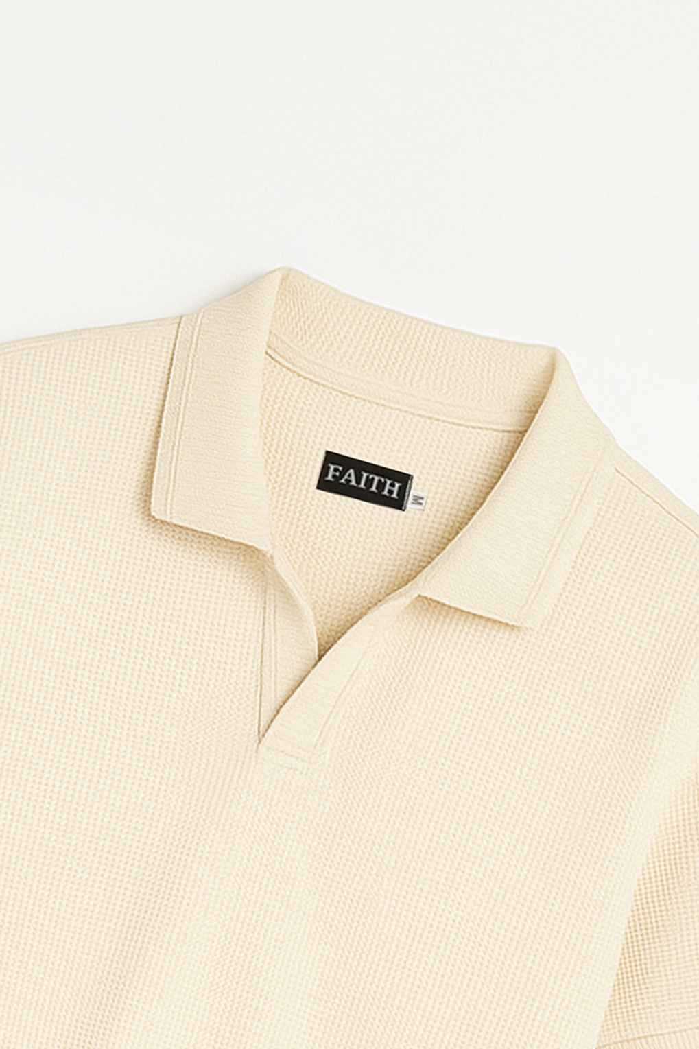 Beige Waffle-Knit Polo Tee