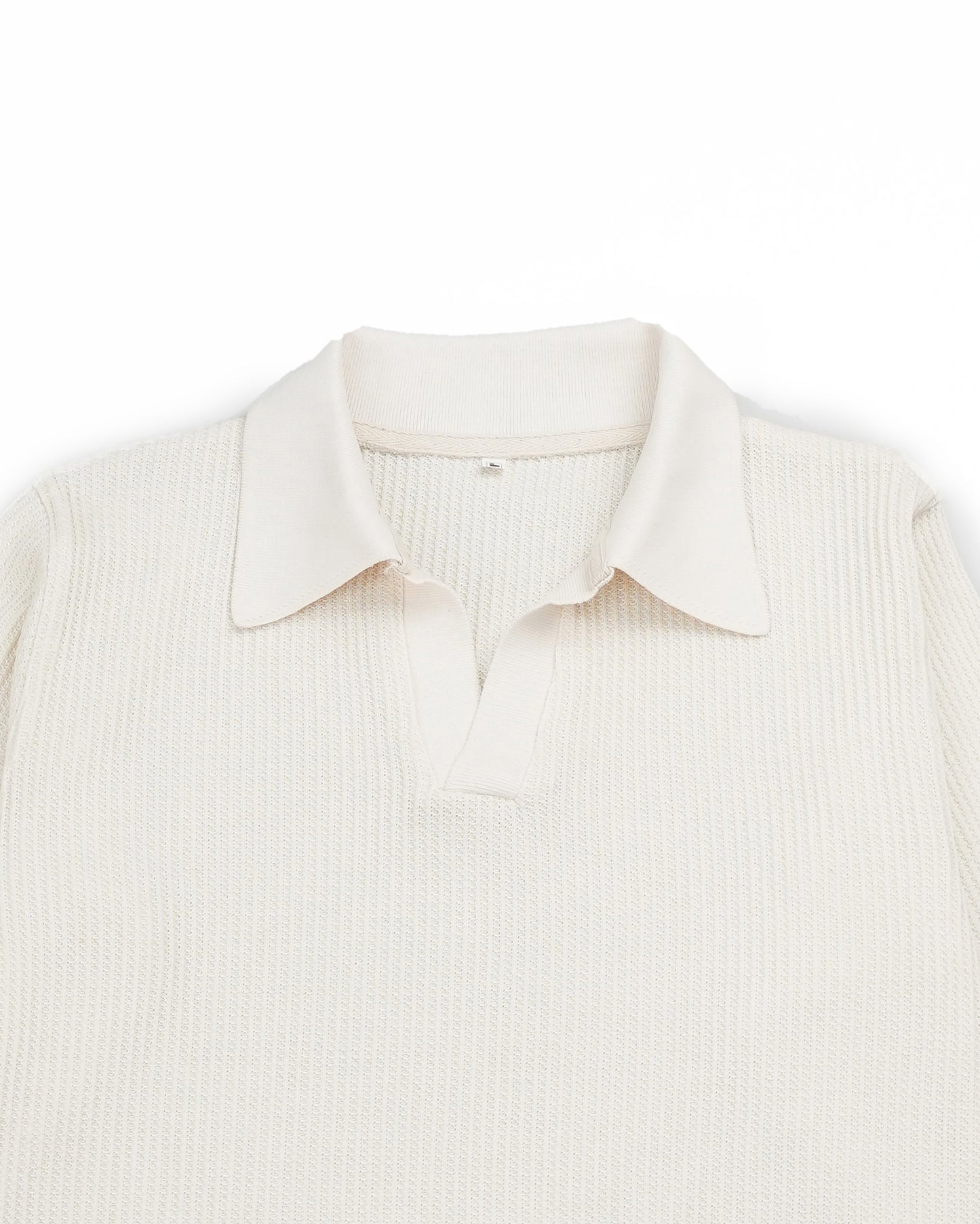 Ivory Waffle-Knit Polo Sweater