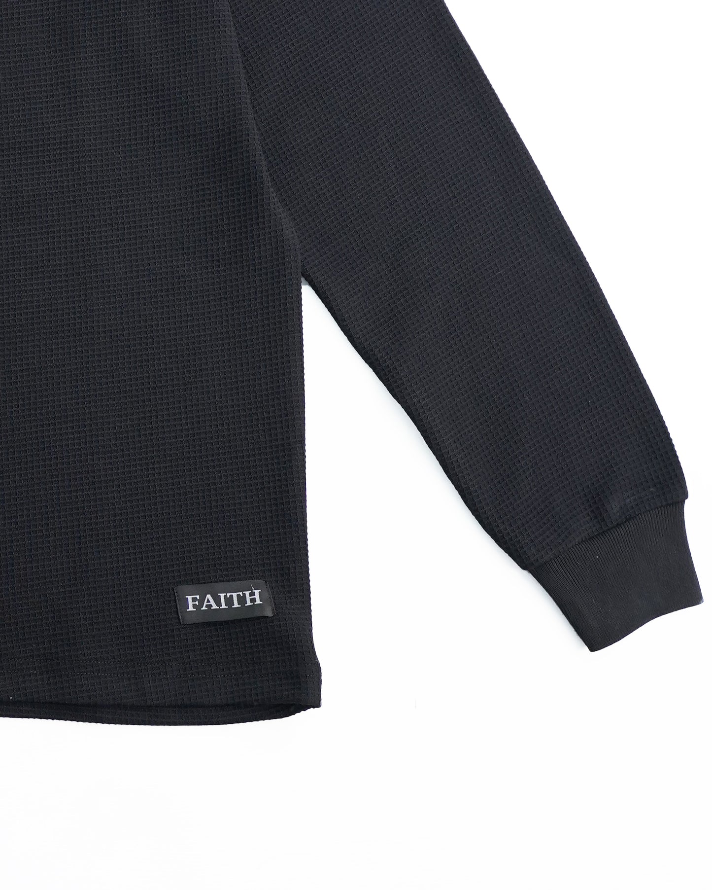 Black Waffle-Knit Polo Sweater