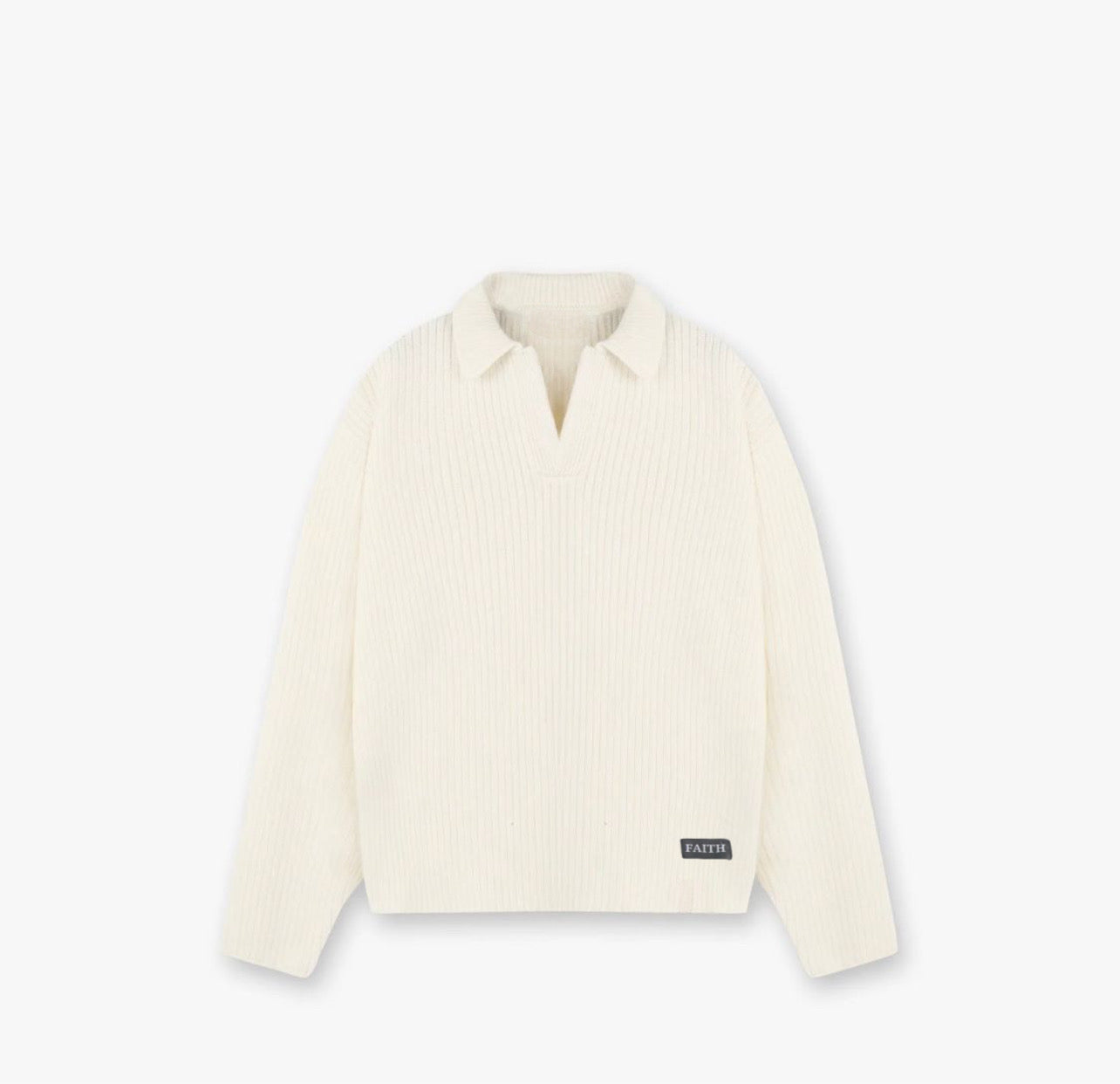 Ivory Waffle-Knit Polo Sweater